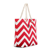 PERSONALIZED EXTRA-LARGE CABANA CANVAS FABRIC TOTE BAG - RED CHEVRON