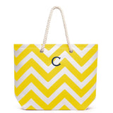 PERSONALIZED EXTRA-LARGE CABANA CANVAS FABRIC TOTE BAG - YELLOW CHEVRON