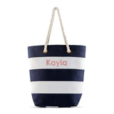 PERSONALIZED LARGE BLISS STRIPED COTTON CANVAS FABRIC TOTE BAG