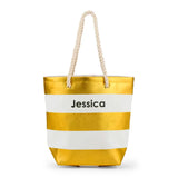 PERSONALIZED LARGE BLISS STRIPED COTTON CANVAS FABRIC TOTE BAG
