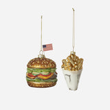 HOLIDAY HAMBUGER OR FRENCH FRIES GLASS ORNAMENT
