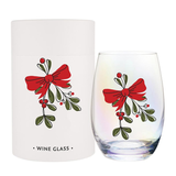 MISTLETOE WINE GLASS IN GIFT TUBE