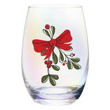 MISTLETOE WINE GLASS IN GIFT TUBE