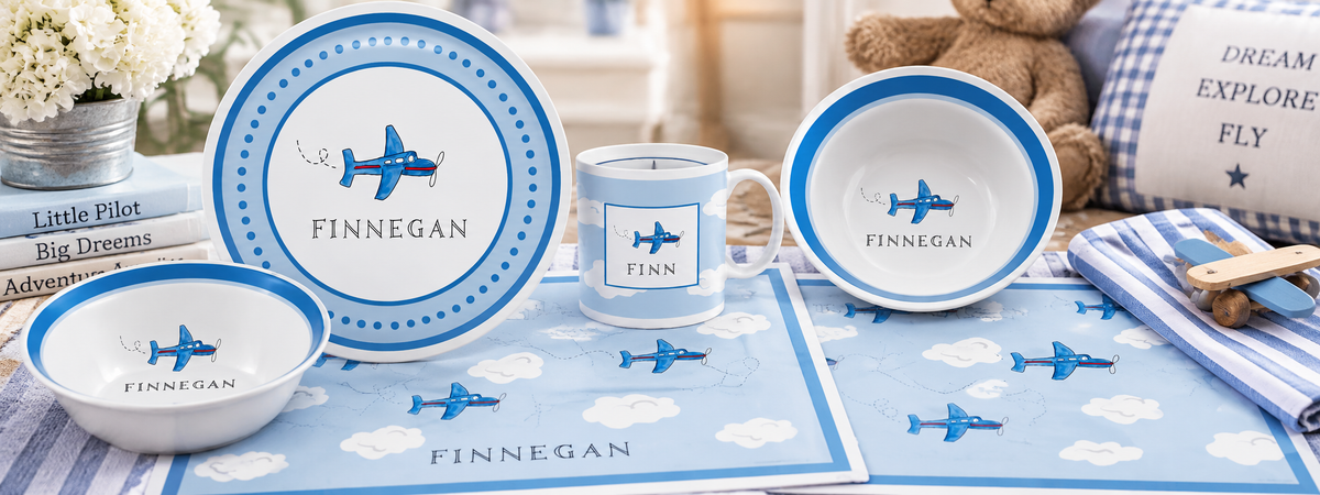 Personalized Airplane Kids Dinnerware Set