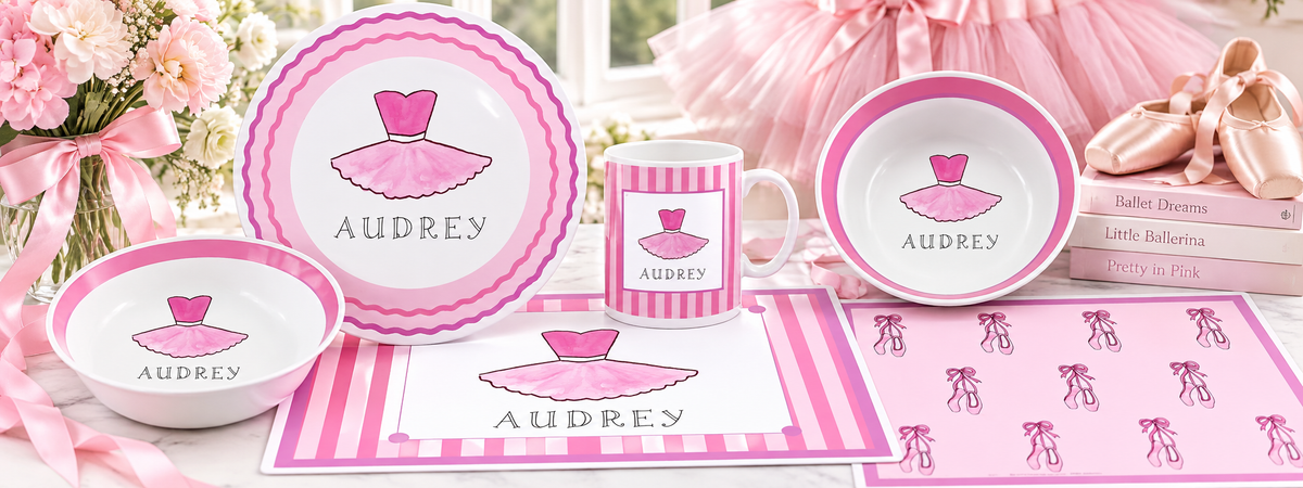Personalized Ballerina Girl Kids Dinnerware Set