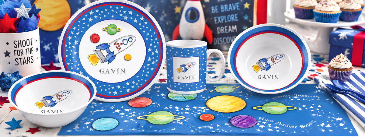 Personalized Blast Off Kids Dinnerware Set