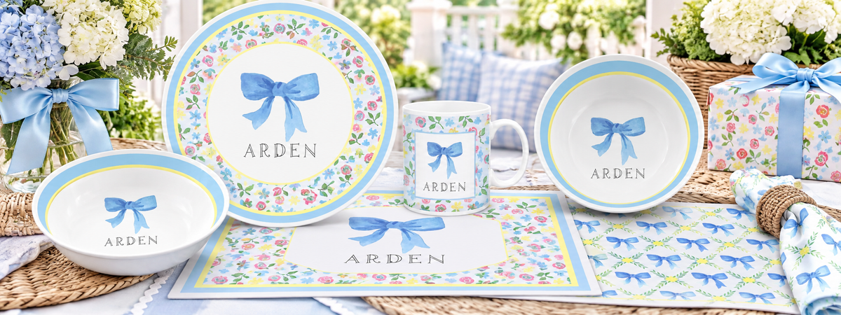 Personalized Blooms and Bows Kids Dinnerware Set