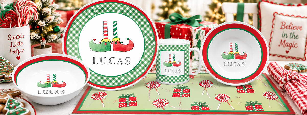 Personalized Christmas Elf Kids Dinnerware Set