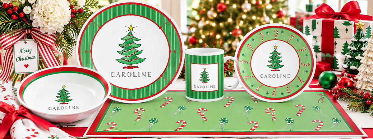 Personalized Christmas Tree Kids Dinnerware Set