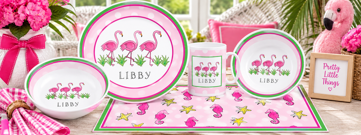 Personalized Flamingo Fun Kids Dinnerware Set