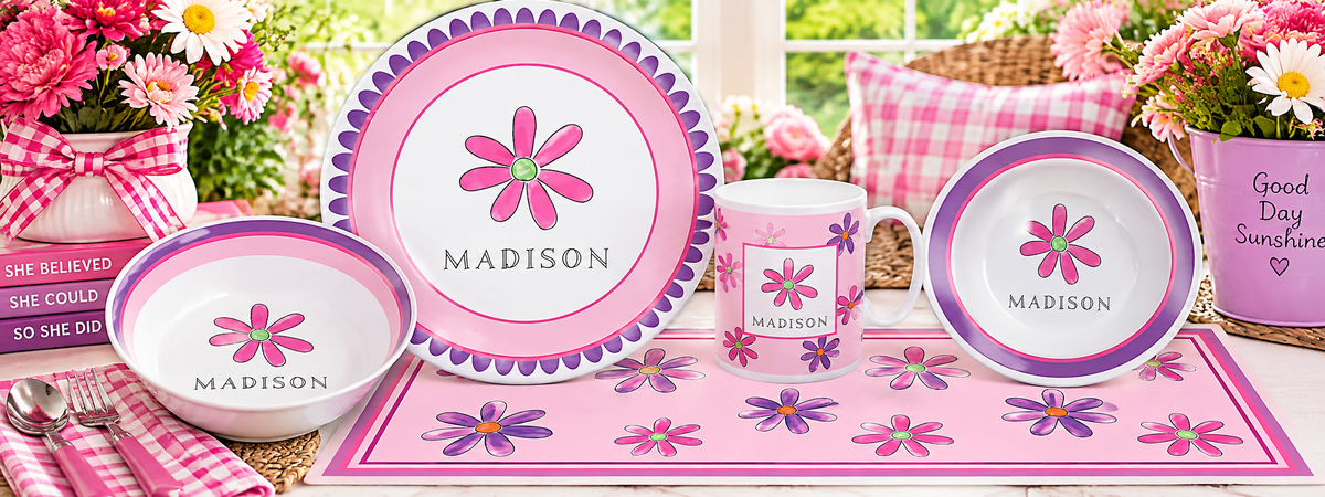 Personalized Flower Power Kids Dinnerware Set