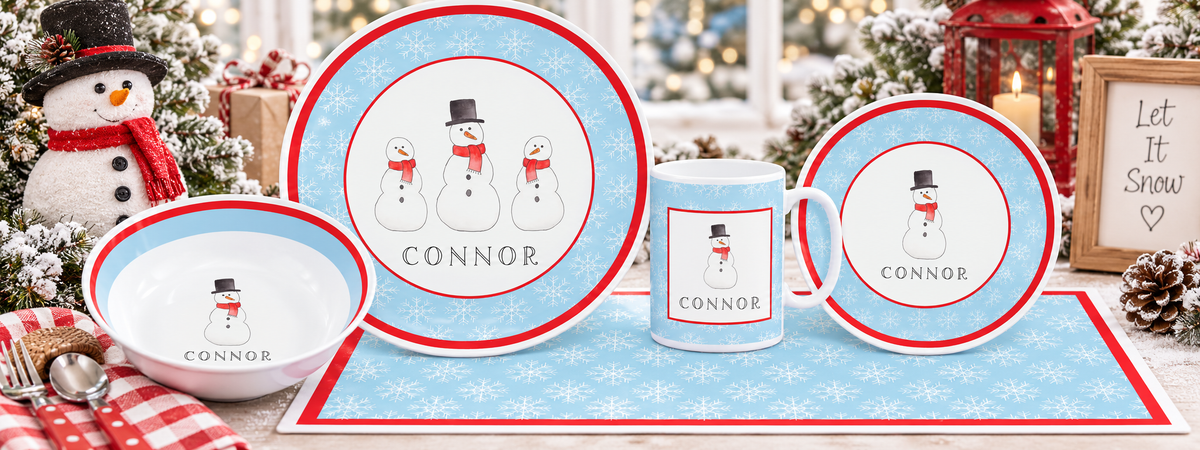 Personalized Frosty Man Kids Dinnerware Set