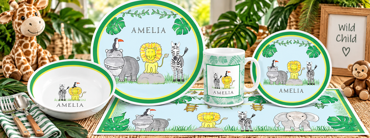 Personalized Green Gator Kids Dinnerware Set