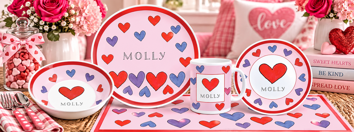 Personalized Happy Hearts Kids Dinnerware Set