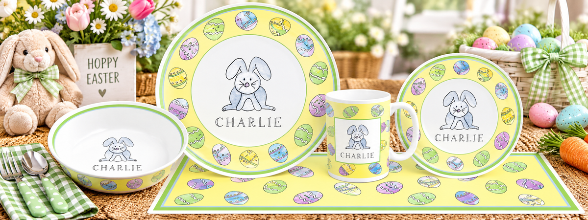 Personalized Hoppy Easter Kids Dinnerware Set