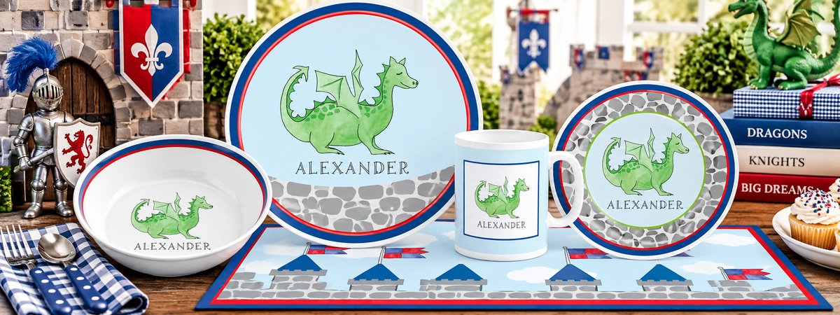 Personalized Knights and Dragons Kids Dinnerware Set