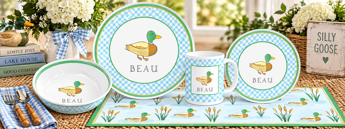 Personalized Lucky Duck Kids Dinnerware Set