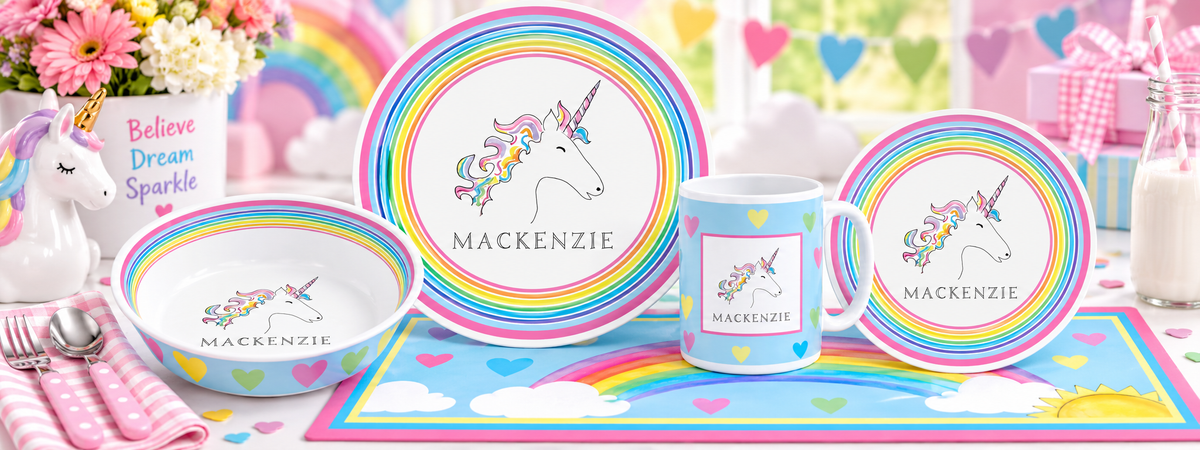 Personalized Over the Rainbow Kids Dinnerware Set