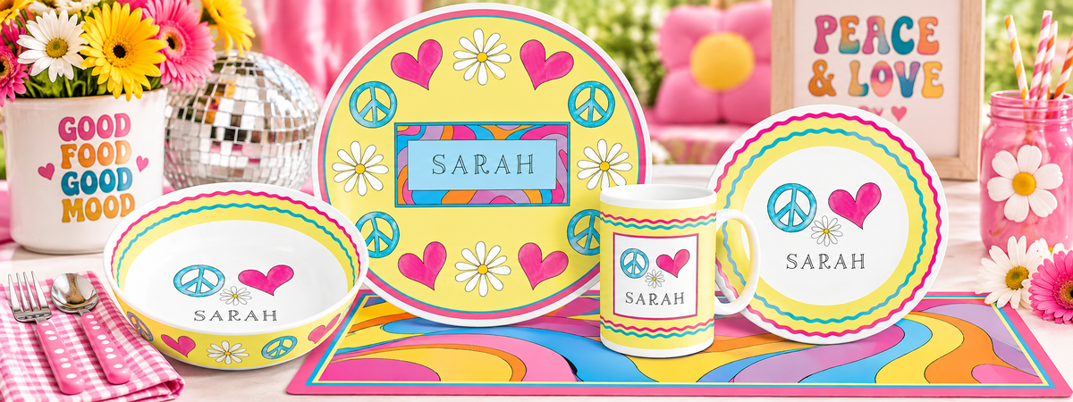 Personalized Peace Love Eat Kids Dinnerware Set