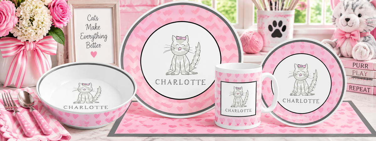 Personalized Purrfect Kids Dinnerware Set