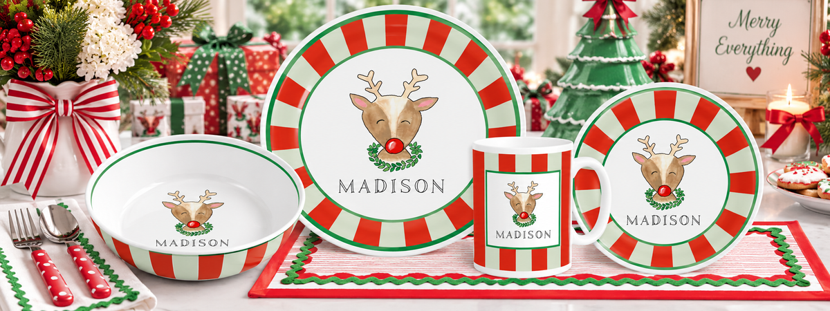 Personalized Reindeer Fun Kids Dinnerware Set