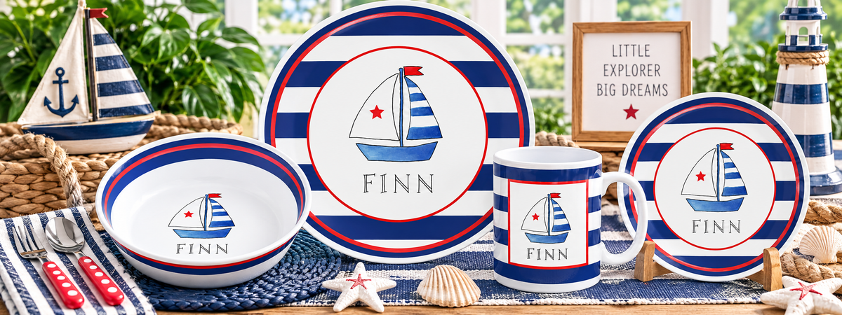 Personalized Set Sail Kids Dinnerware Set