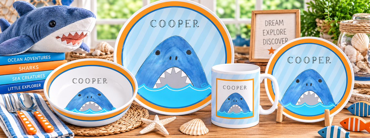 Personalized Sharks and Minnows Kids Dinnerware Set