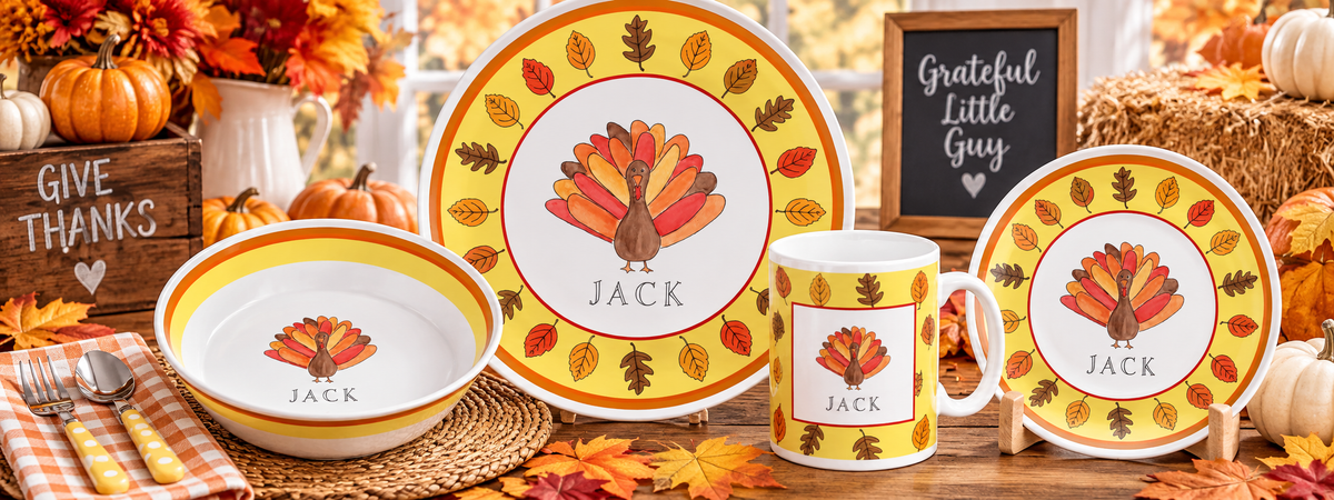 Personalized Tom Turkey Kids Dinnerware Set