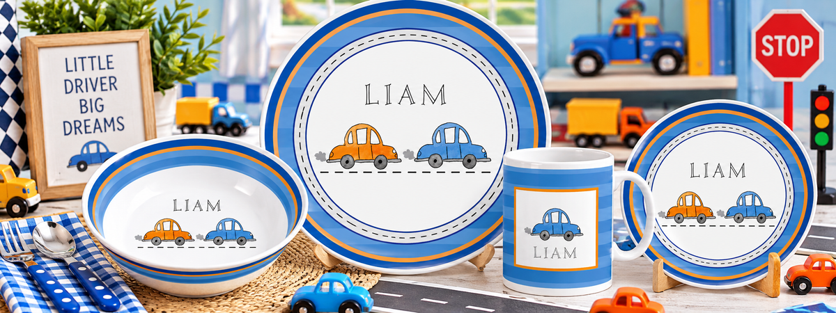 Personalized Vroom Vroom Kids Dinnerware Set