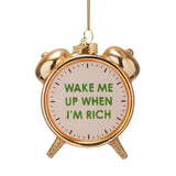 Shiny Gold Rich Alarm Clock Glass Ornament