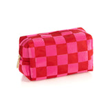 RED CARA CHECK PATTERN ZIP POUCH