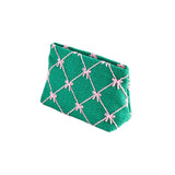 GREEN TINSEL BOW ZIP POUCH