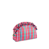 Large Multi Plaid Ruffle Zip Pouch