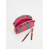 Large Multi Plaid Ruffle Zip Pouch