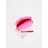 Small Pink Solid Ruffle Zip Pouch