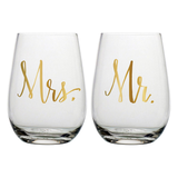 Mr. and Mrs. Stemless Wine Glass Set