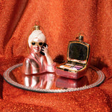 Relaxing Self Care Girl with Phone Glass Ornament