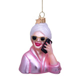 Relaxing Self Care Girl with Phone Glass Ornament
