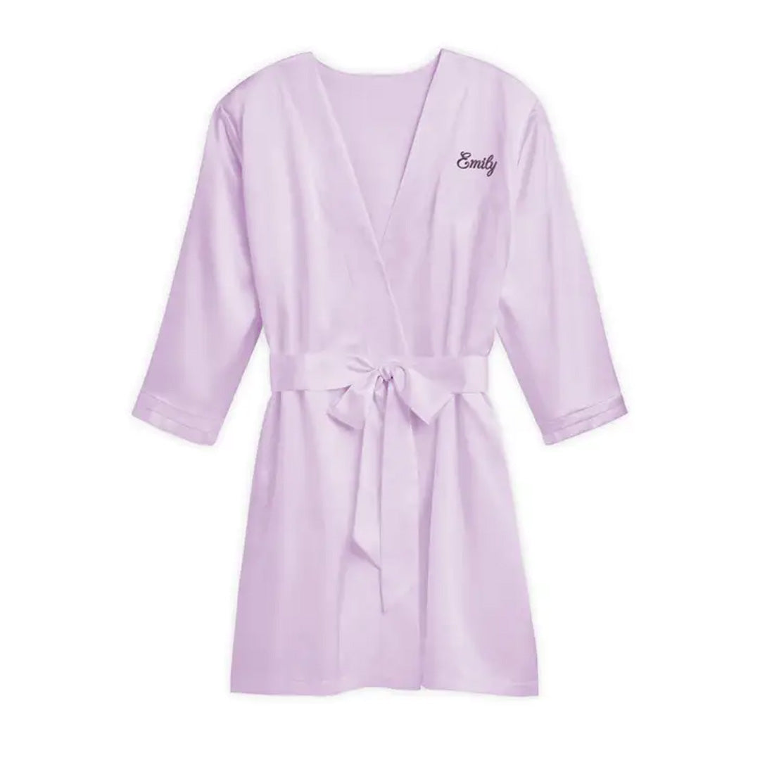 WOMEN'S PERSONALIZED EMBROIDERED SATIN ROBE WITH POCKETS