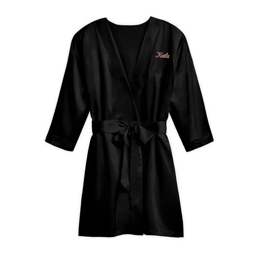 WOMEN'S PERSONALIZED EMBROIDERED SATIN ROBE WITH POCKETS