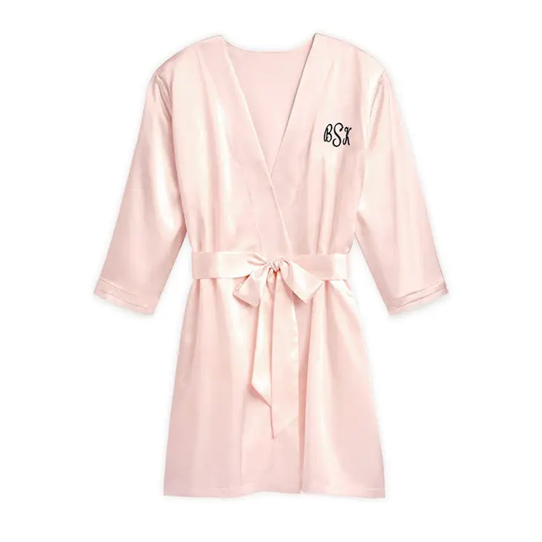 WOMEN'S PERSONALIZED EMBROIDERED SATIN ROBE WITH POCKETS