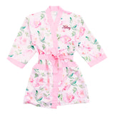 WOMEN'S PERSONALIZED EMBROIDERED FLORAL SATIN ROBE - LIGHT PINK