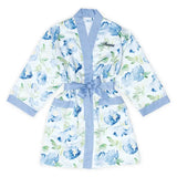 WOMEN'S PERSONALIZED EMBROIDERED FLORAL SATIN ROBE - BLUE