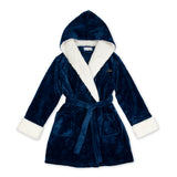 WOMEN'S PERSONALIZED EMBROIDERED FLUFFY PLUSH ROBE WITH HOOD - NAVY
