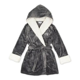 WOMEN'S PERSONALIZED EMBROIDERED FLUFFY PLUSH ROBE WITH HOOD - GRAY