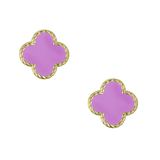 Purple Four Leaf Clover Stud Earrings