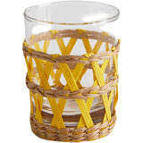 WICKER WRAPPED SHORT GLASS -YELLOW