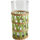 WICKER WRAPPED TALL BEVERAGE GLASS - GREEN