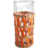 WICKER WRAPPED TALL BEVERAGE GLASS - ORANGE