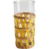 WICKER WRAPPED TALL BEVERAGE GLASS - YELLOW